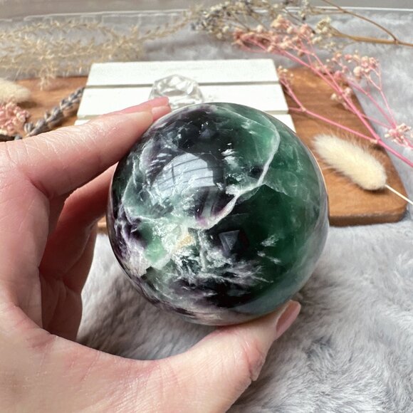 Gorgeous Feather Fluorite Sphere - Picture 9 of 9